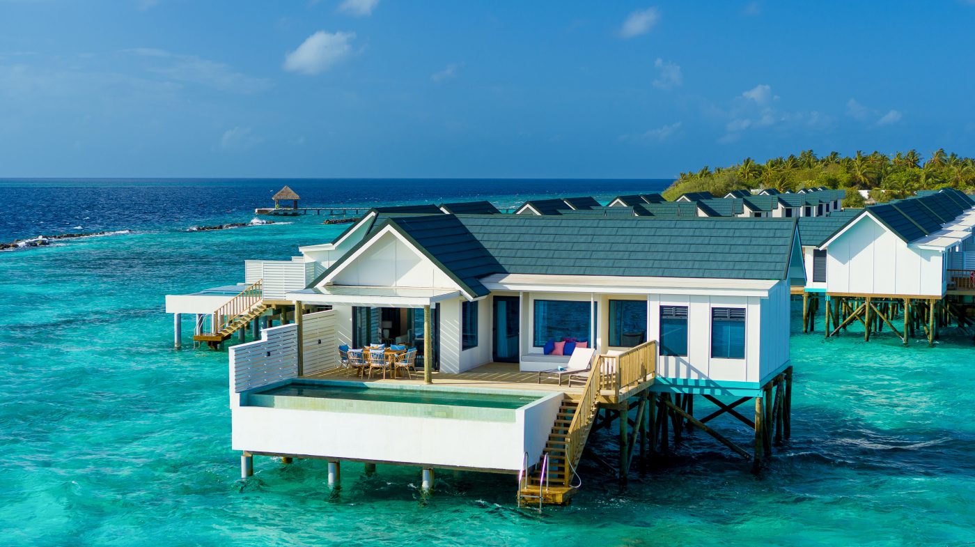 Sunset Water Suite with Pool from the air